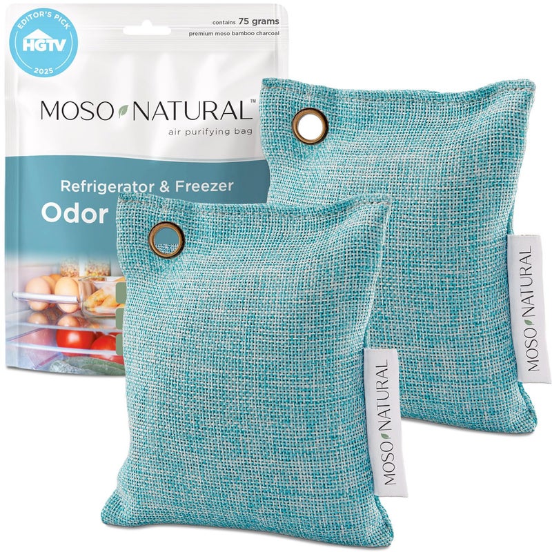 MOSO NATURAL موسو ناتشورال لإزالة الروائح من الثلاجة (عبوة 2) اختيار محرر HGTV، مزيل روائح من الفحم البامبو للثلاجة والفريزر، غير معطر وقابل لإعادة الاستخدام لامتصاص الروائح - Image 1